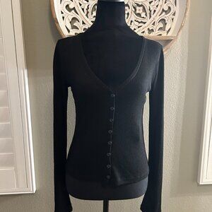 Rag & Bone The Knit Rib Cardigan Black Button Down Long Sleeve SZS Lightweight